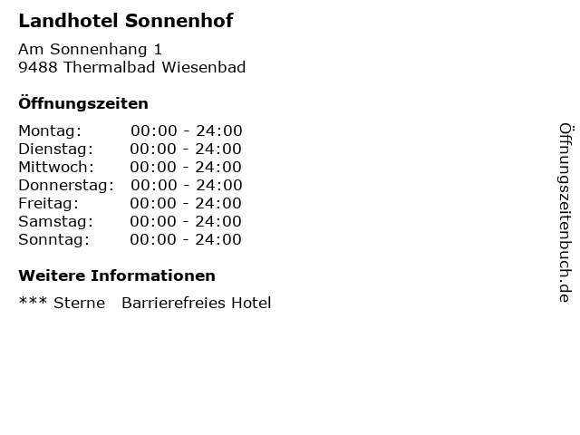 Landhotel Sonnenhof in Thermalbad Wiesenbad: Adresse und Öffnungszeiten