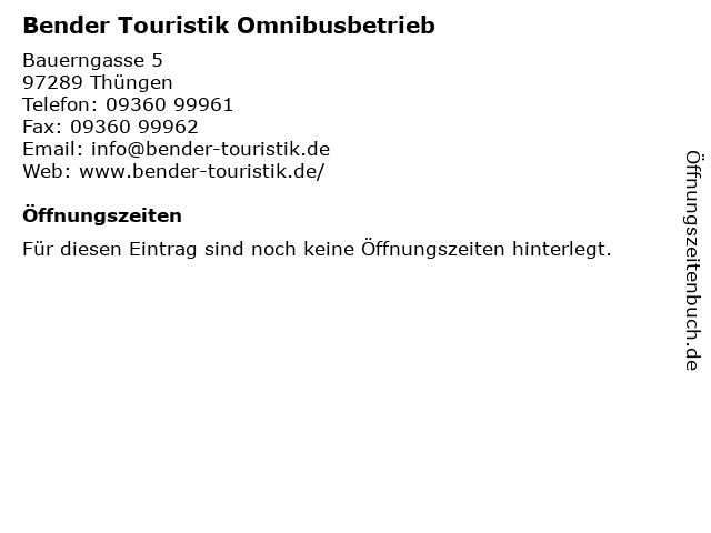 Bender Touristik Omnibusbetrieb in Thüngen: Adresse und Öffnungszeiten
