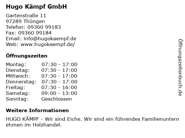 Hugo Kämpf GmbH in Thüngen: Adresse und Öffnungszeiten