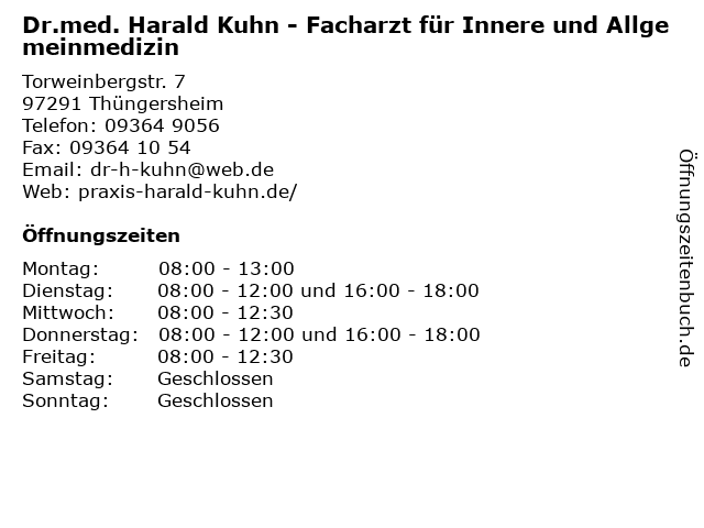 Dr.med. Harald Kuhn - Facharzt für Innere und Allgemeinmedizin in Thüngersheim: Adresse und Öffnungszeiten