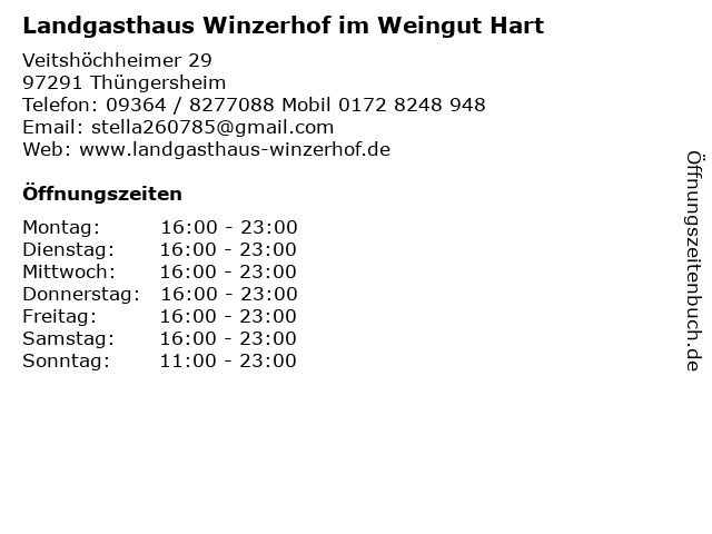 Landgasthaus Winzerhof im Weingut Hart in Thüngersheim: Adresse und Öffnungszeiten