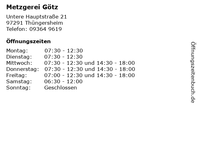 Metzgerei Götz in Thüngersheim: Adresse und Öffnungszeiten