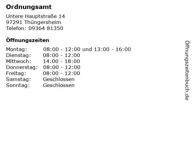 Ordnungsamt in Thüngersheim: Adresse und Öffnungszeiten