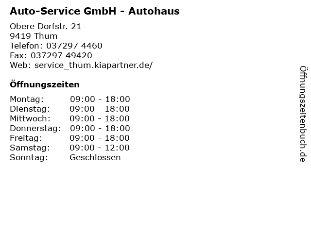 Auto-Service GmbH - Autohaus in Thum: Adresse und Öffnungszeiten