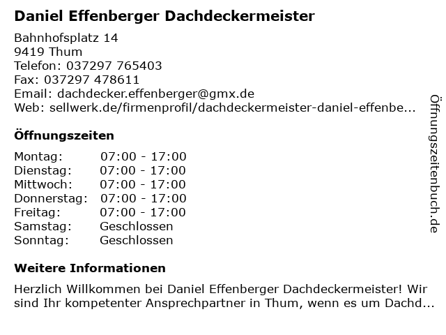 Dachdeckermeister Daniel Effenberger in Thum: Adresse und Öffnungszeiten