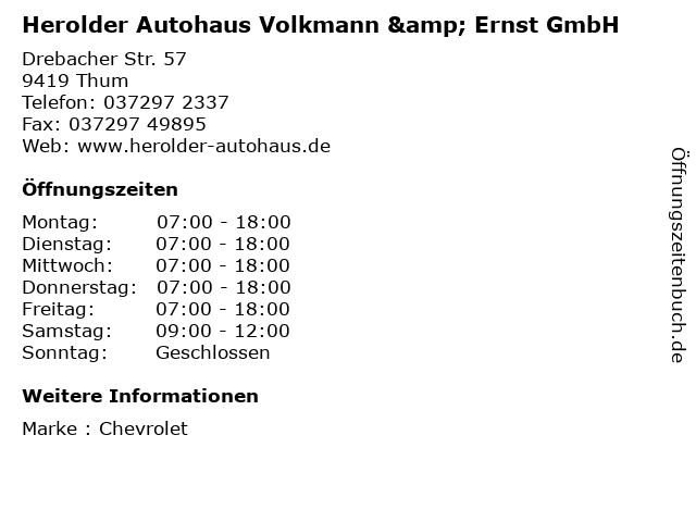 Herolder Autohaus Volkmann & Ernst GmbH in Thum: Adresse und Öffnungszeiten