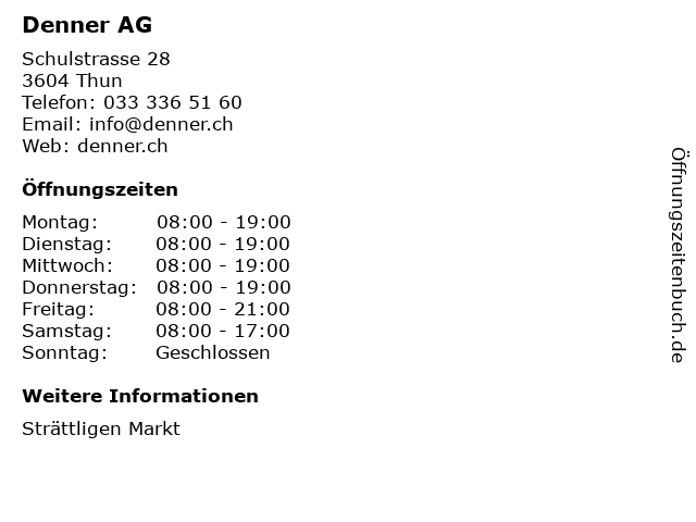 Denner AG in Thun: Adresse und Öffnungszeiten