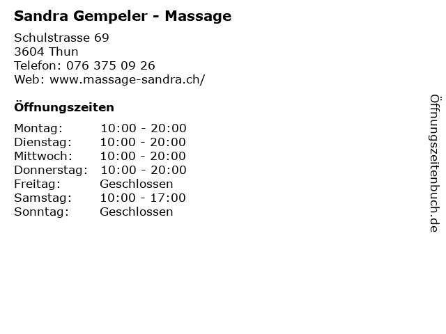 Sandra Gempeler - Massage in Thun: Adresse und Öffnungszeiten