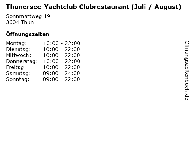 Thunersee-Yachtclub Clubrestaurant (Juli / August) in Thun: Adresse und Öffnungszeiten