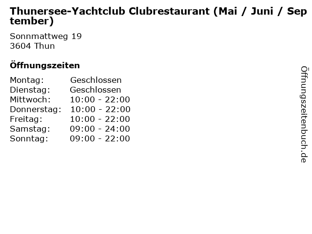 Thunersee-Yachtclub Clubrestaurant (Mai / Juni / September) in Thun: Adresse und Öffnungszeiten