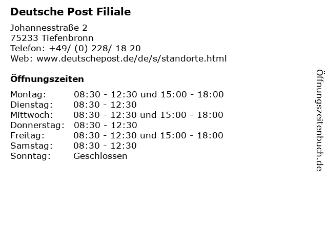 Deutsche Post Filiale in Tiefenbronn: Adresse und Öffnungszeiten