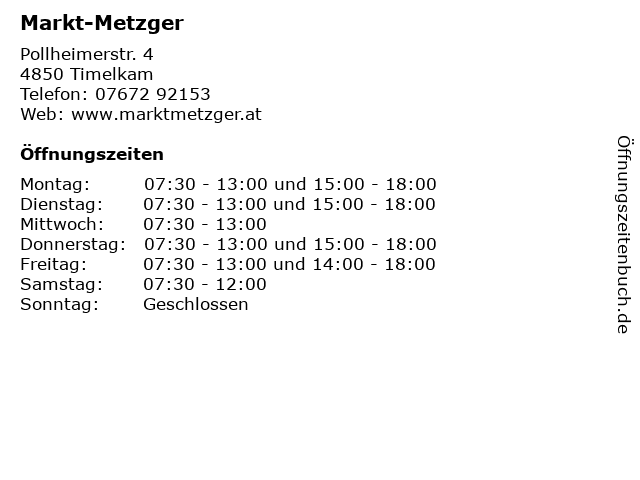 Markt-Metzger in Timelkam: Adresse und Öffnungszeiten