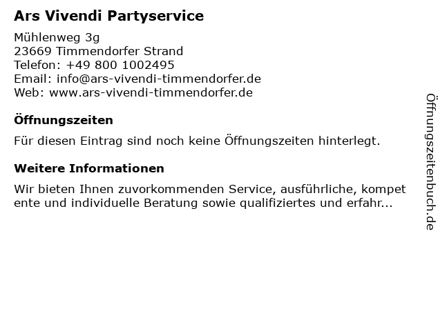 Ars Vivendi Partyservice in Timmendorfer Strand: Adresse und Öffnungszeiten