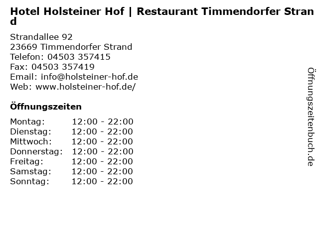 Hotel Holsteiner Hof | Restaurant Timmendorfer Strand in Timmendorfer Strand: Adresse und Öffnungszeiten