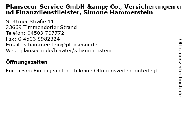 Plansecur Service GmbH & Co., Versicherungen und Finanzdienstlleister, Simone Hammerstein in Timmendorfer Strand: Adresse und Öffnungszeiten