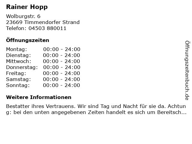 Rainer Hopp in Timmendorfer Strand: Adresse und Öffnungszeiten