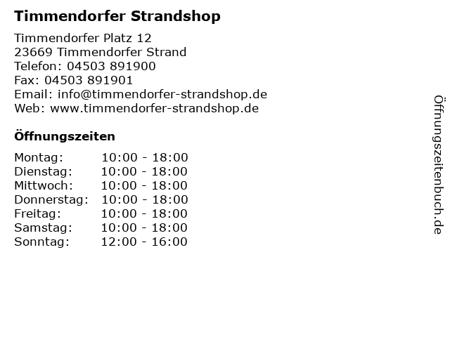 Timmendorfer Strandshop in Timmendorfer Strand: Adresse und Öffnungszeiten