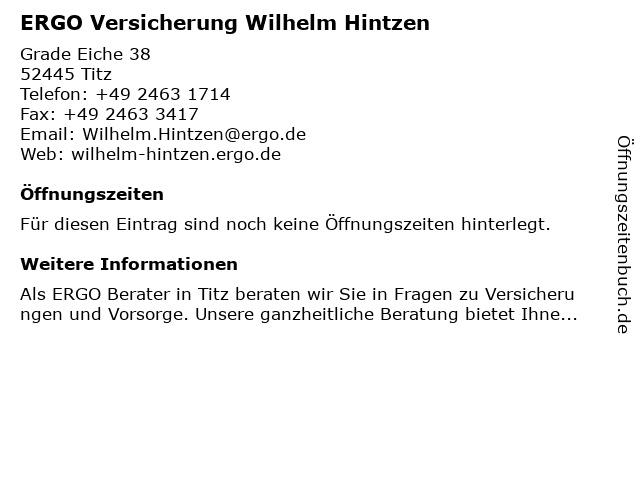ERGO Versicherung Wilhelm Hintzen in Titz: Adresse und Öffnungszeiten