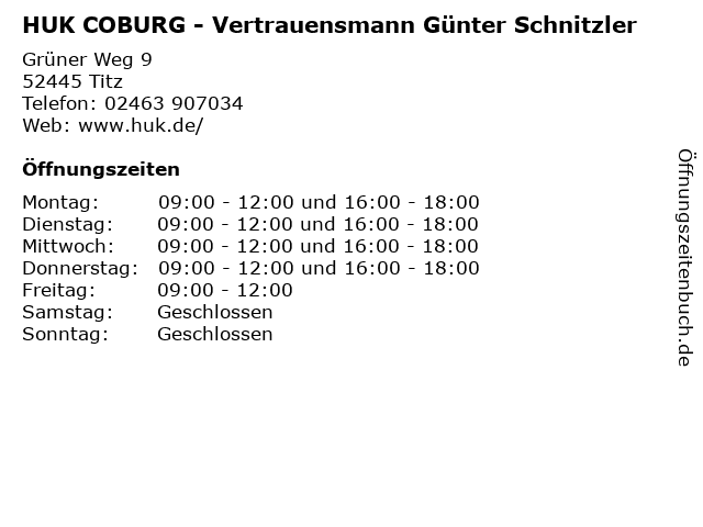 HUK COBURG - Vertrauensmann Günter Schnitzler in Titz: Adresse und Öffnungszeiten
