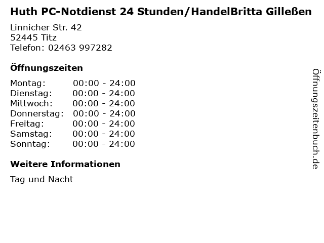 Huth PC-Notdienst 24 Stunden/HandelBritta Gilleßen in Titz: Adresse und Öffnungszeiten