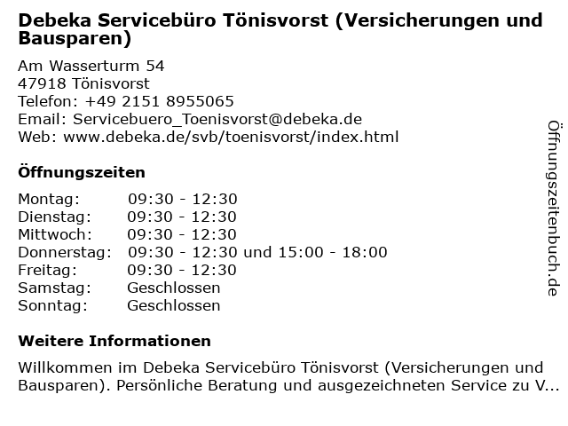 ᐅ Offnungszeiten Debeka Serviceburo Tonisvorst Kaiserstrasse 14 In Tonisvorst