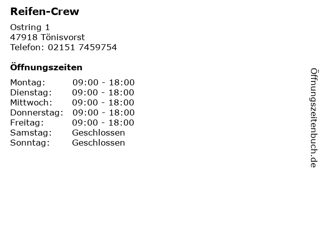Reifen-Crew in Tönisvorst: Adresse und Öffnungszeiten
