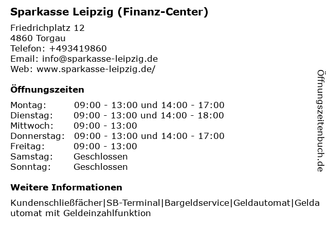 ᐅ Offnungszeiten Sparkasse Leipzig Geldautomat Geschaftsstelle Friedrichplatz 12 In Torgau