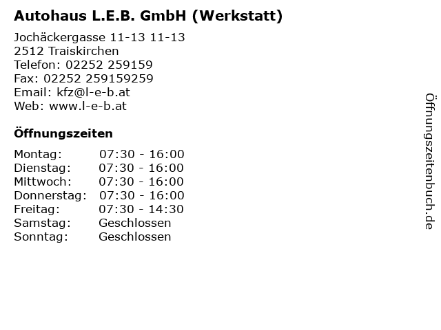 Autohaus L.E.B. GmbH (Werkstatt) in Traiskirchen: Adresse und Öffnungszeiten