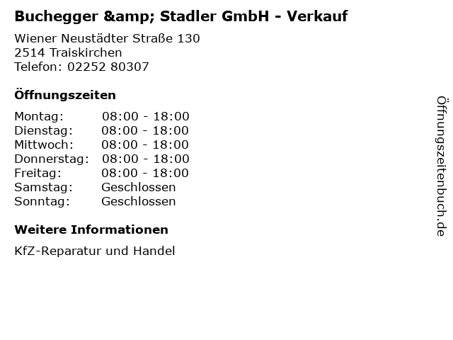 Buchegger & Stadler GmbH - Verkauf in Traiskirchen: Adresse und Öffnungszeiten