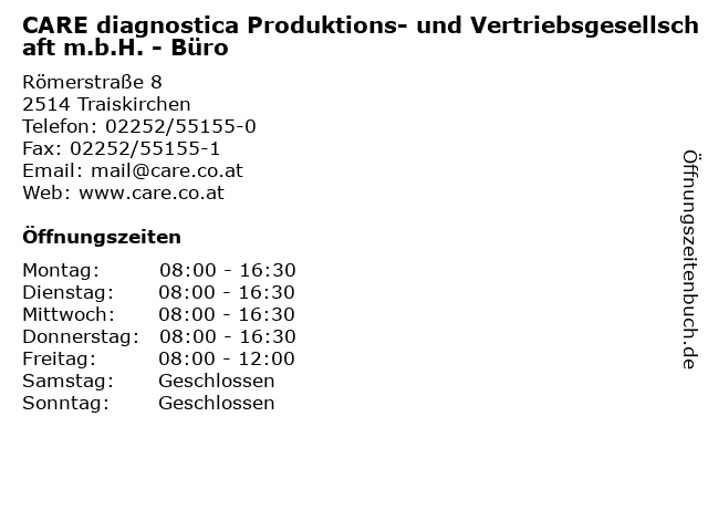 CARE diagnostica Produktions- und Vertriebsgesellschaft m.b.H. - Büro in Traiskirchen: Adresse und Öffnungszeiten