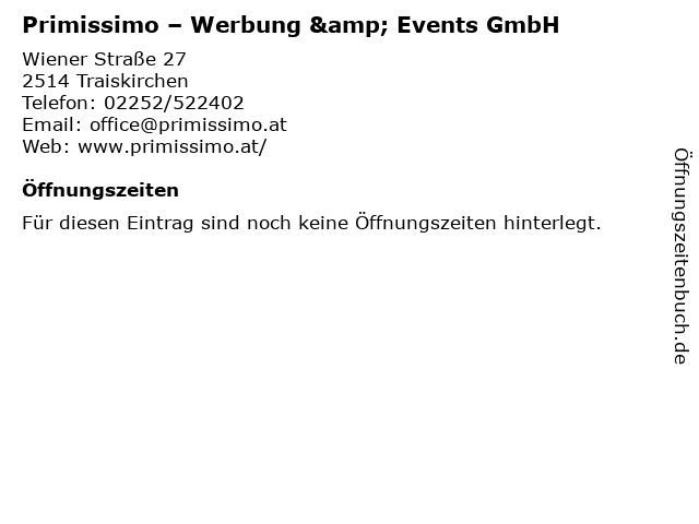 Primissimo – Werbung & Events GmbH in Traiskirchen: Adresse und Öffnungszeiten