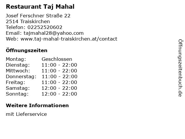 Restaurant Taj Mahal in Traiskirchen: Adresse und Öffnungszeiten