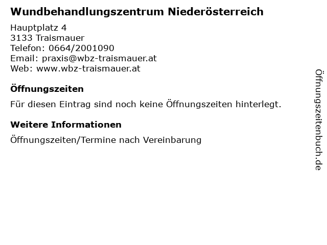 Wundbehandlungszentrum Niederösterreich in Traismauer: Adresse und Öffnungszeiten