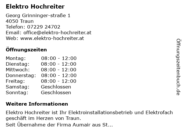 Elektro Hochreiter in Traun: Adresse und Öffnungszeiten