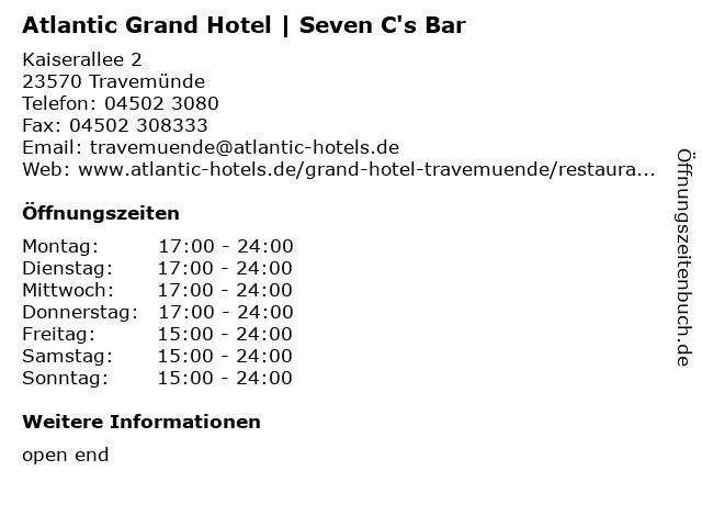 Atlantic Grand Hotel | Seven C's Bar in Travemünde: Adresse und Öffnungszeiten