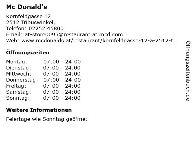 Mc Donald's in Tribuswinkel,: Adresse und Öffnungszeiten