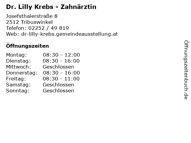 Dr. Lilly Krebs - Zahnärztin in Tribuswinkel: Adresse und Öffnungszeiten