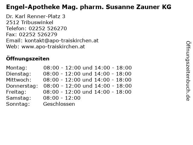 Engel-Apotheke Mag. pharm. Susanne Zauner KG in Tribuswinkel: Adresse und Öffnungszeiten