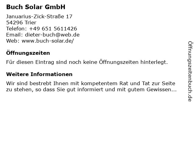 Buch Solar GmbH in Trier: Adresse und Öffnungszeiten