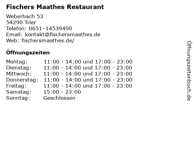 Fischers Maathes Restaurant in Trier: Adresse und Öffnungszeiten