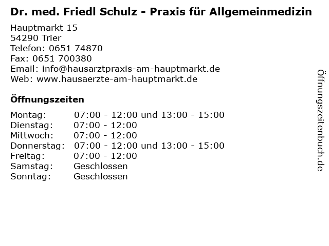 ᐅ Offnungszeiten Hausarzte Am Hauptmarkt Hauptmarkt 15 In Trier