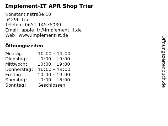 Implement-IT APR Shop Trier in Trier: Adresse und Öffnungszeiten