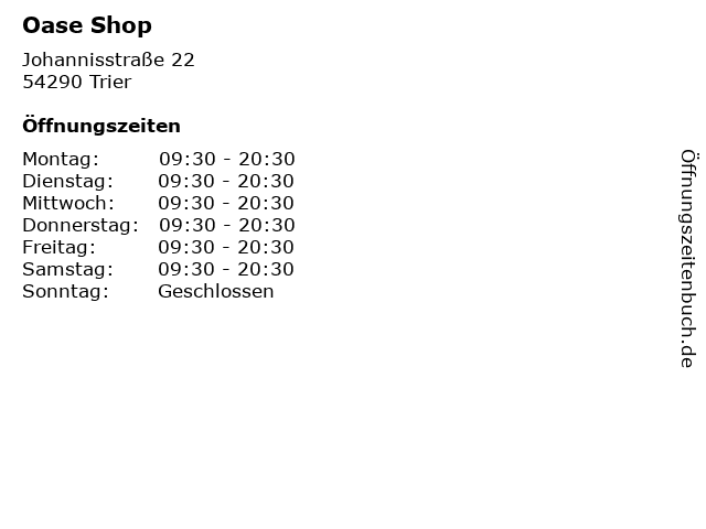 Oase Shop in Trier: Adresse und Öffnungszeiten