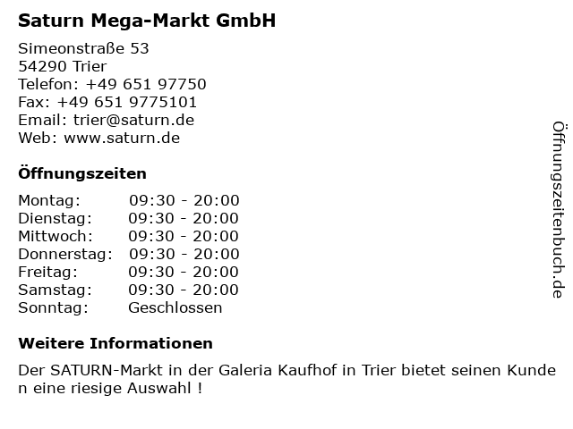 Saturn Mega-Markt GmbH in Trier: Adresse und Öffnungszeiten