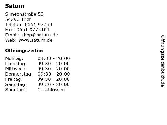 Saturn in Trier: Adresse und Öffnungszeiten
