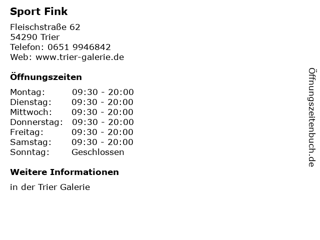 Sport Fink in Trier: Adresse und Öffnungszeiten