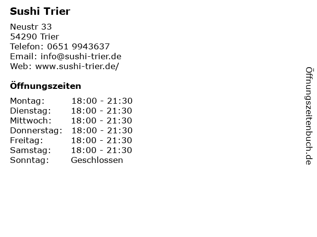 Sushi Trier in Trier: Adresse und Öffnungszeiten