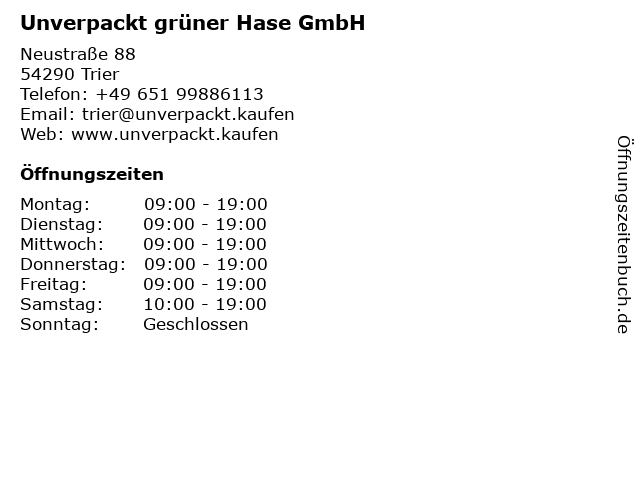 Unverpackt grüner Hase GmbH in Trier: Adresse und Öffnungszeiten