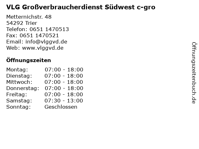 VLG Großverbraucherdienst Südwest c-gro in Trier: Adresse und Öffnungszeiten