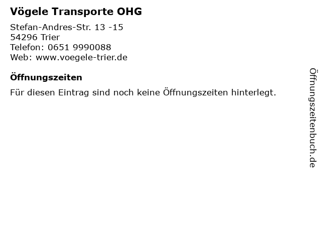 Vögele Transporte OHG in Trier: Adresse und Öffnungszeiten